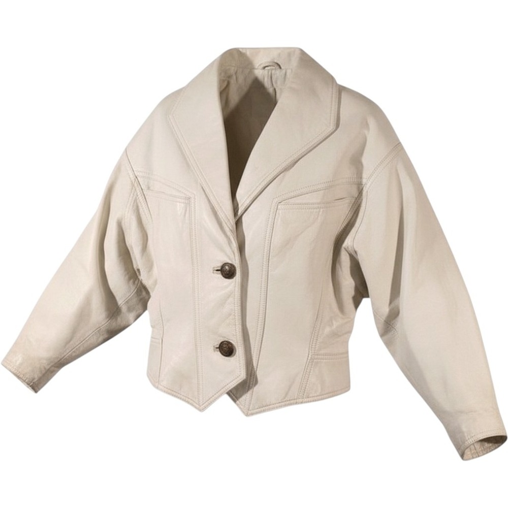 Vintage Wilsons Leather Jacket Womens Medium White Military Cropped 90s Y2K